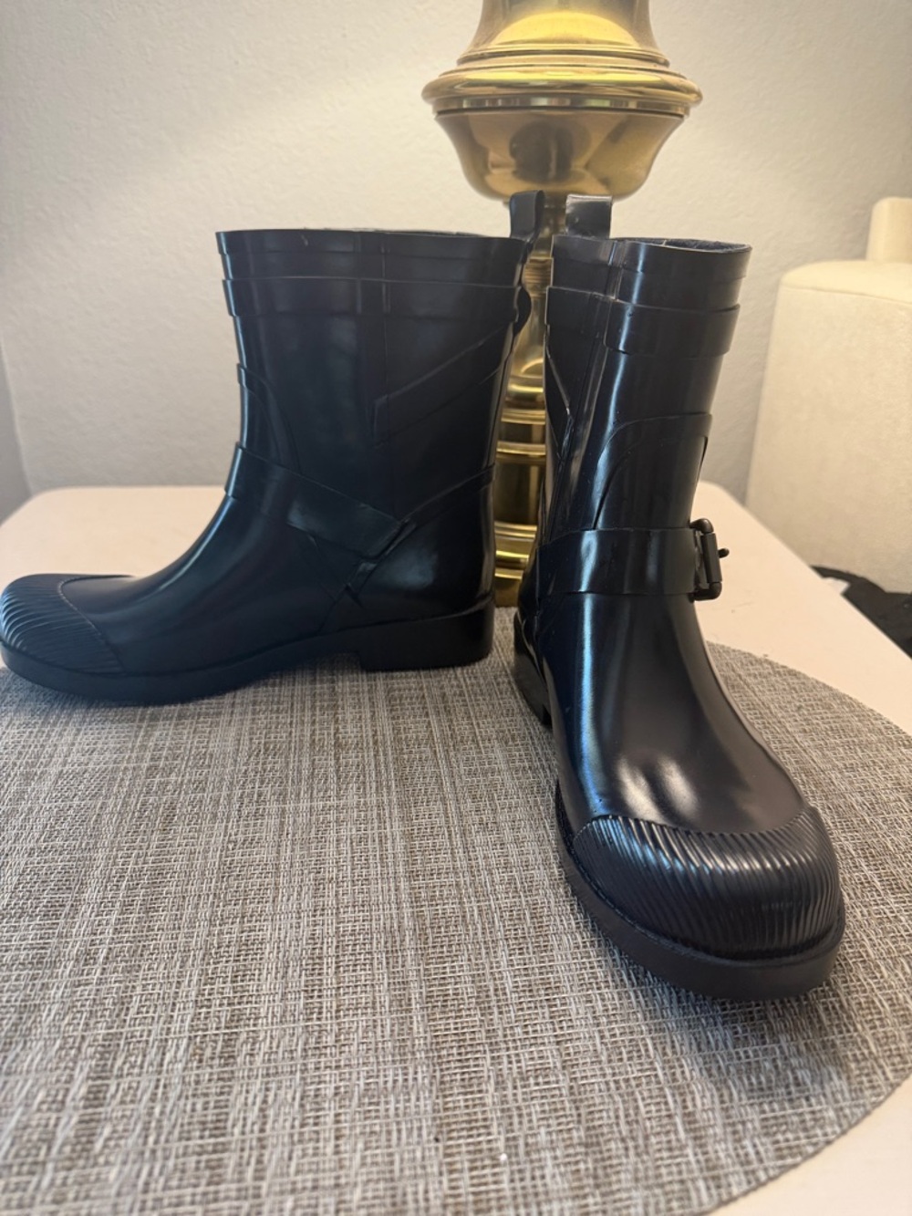 Coach Glossy Navy Short Rain Boots with Buckle